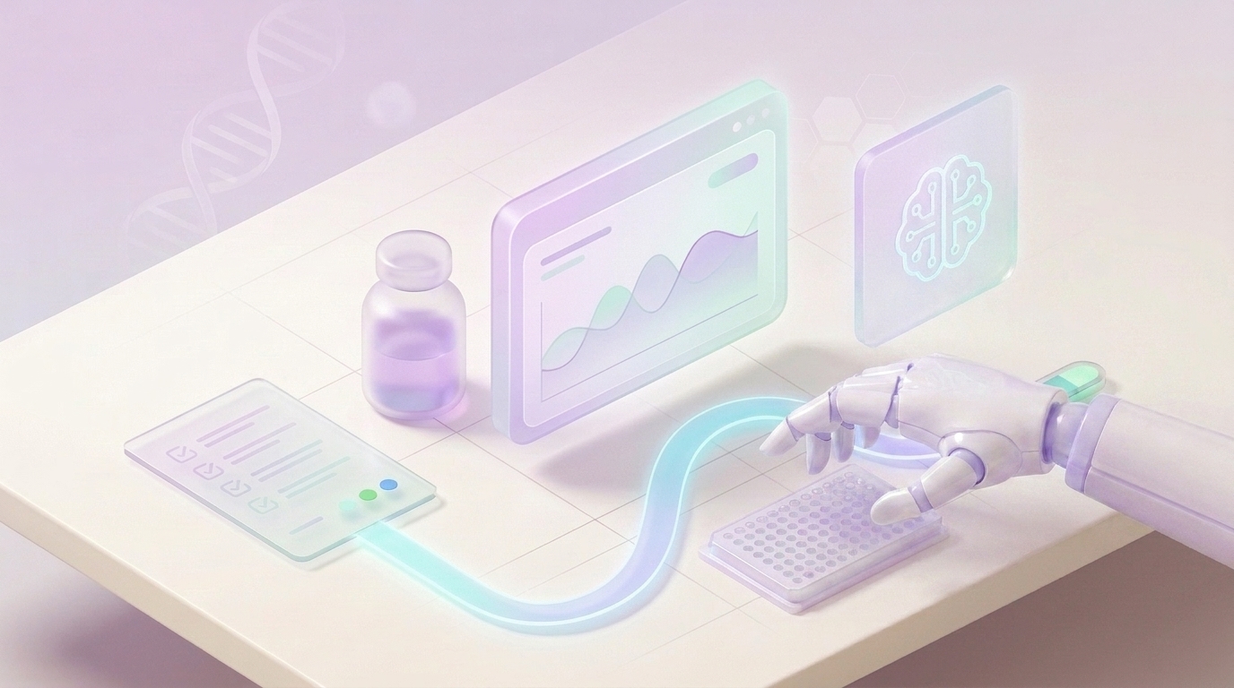 HelixOS hero artwork showing lab automation control surfaces